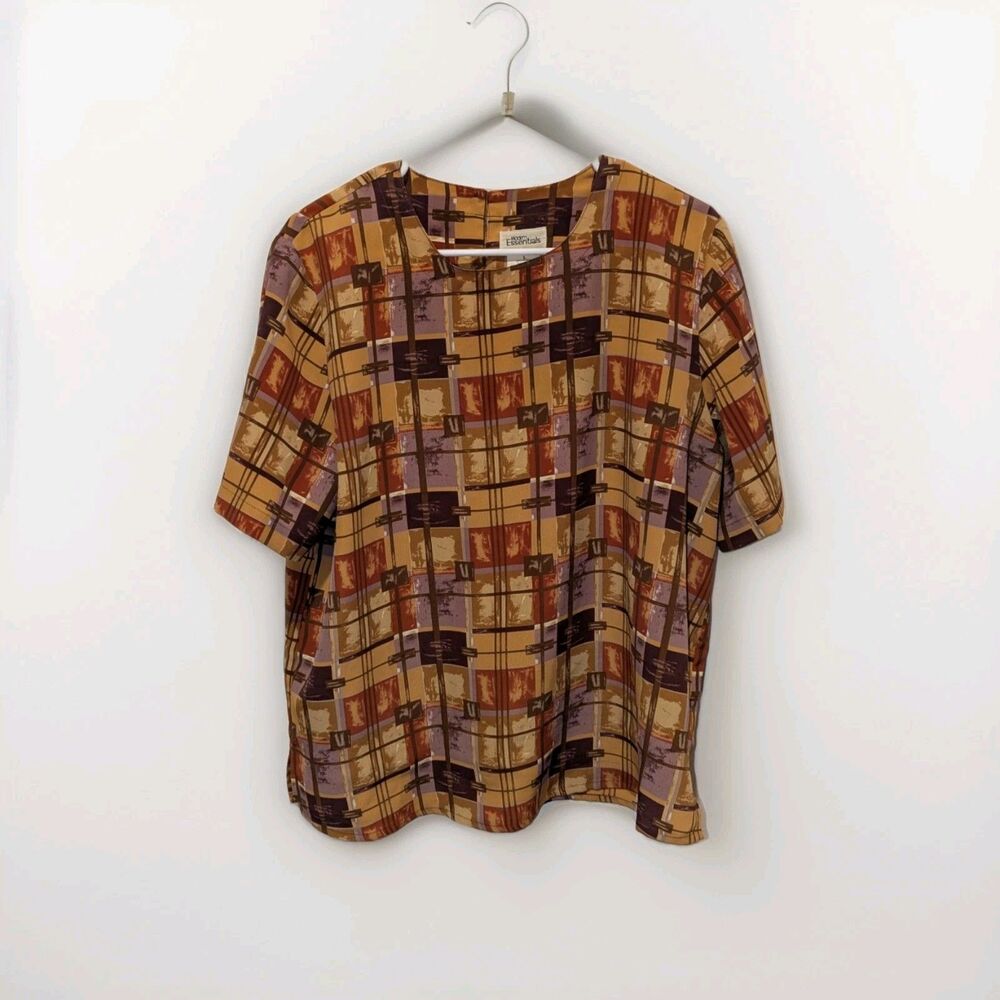 Vintage Geometric Artsy Printed Blouse - Modern Essentials Size Large Boho 80s
